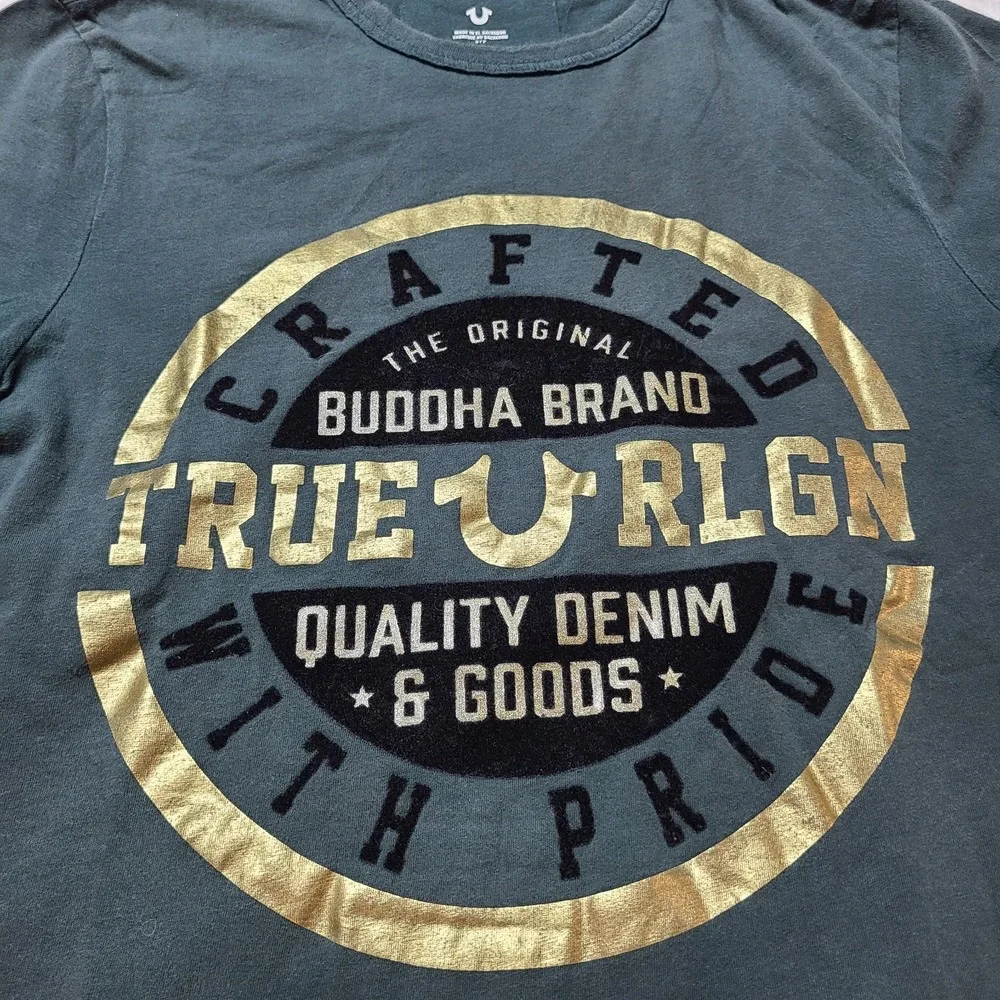True Religion Buddha Brand T-Shirt Green S Soft Velvet Gold